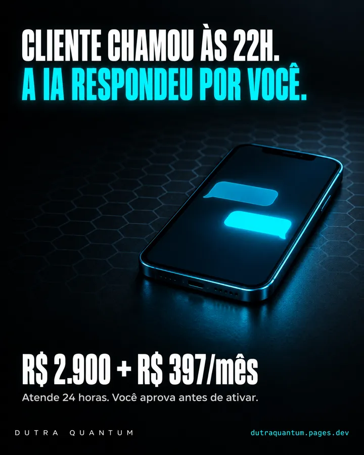 Anúncio: cliente chamou às 22h, a IA respondeu por você. Agente de IA no WhatsApp, R$ 2.900 mais R$ 397 por mês