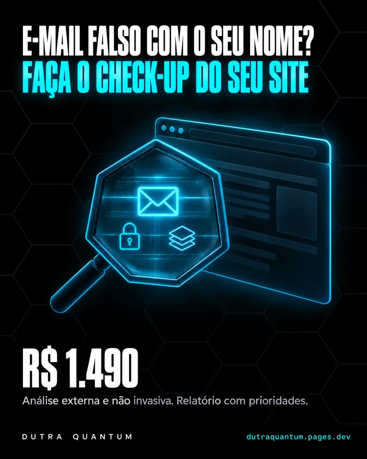 Anúncio: e-mail falso com o seu nome? Faça o check-up do seu site. R$ 1.490