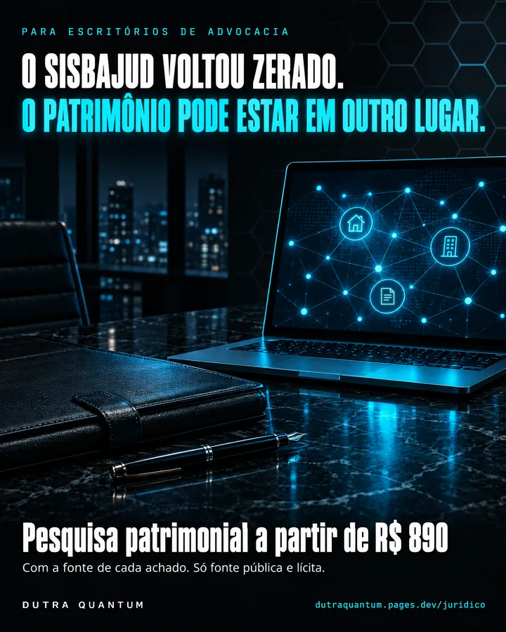 Anúncio para escritórios de advocacia: o Sisbajud voltou zerado, o patrimônio pode estar em outro lugar. Pesquisa patrimonial a partir de R$ 890