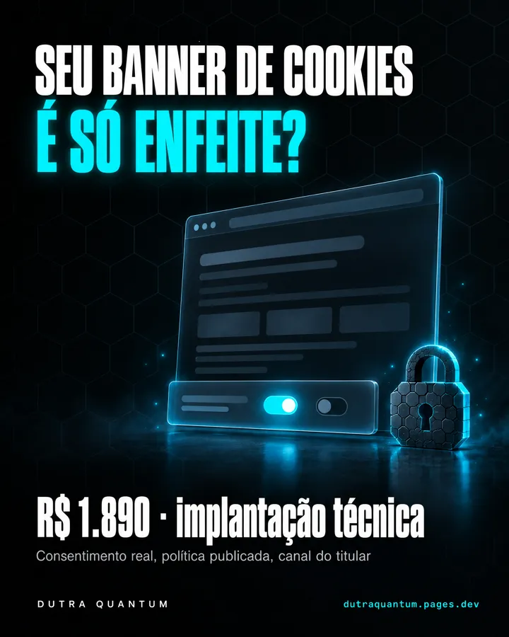Anúncio: seu banner de cookies é só enfeite? LGPD Essencial, R$ 1.890, implantação técnica