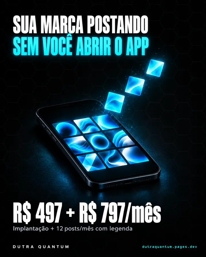 Anúncio: sua marca postando sem você abrir o app. R$ 497 mais R$ 797 por mês