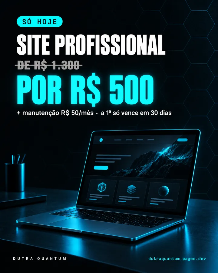 Anúncio: site profissional de R$ 1.300 por R$ 500, só hoje, mais manutenção de R$ 50 por mês